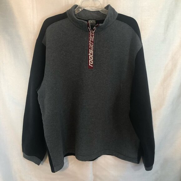 Roots Athletics 1/4 Zip Sweatshirt Mens XLg  Heathered Grey with Black Trim - Picture 10 of 10